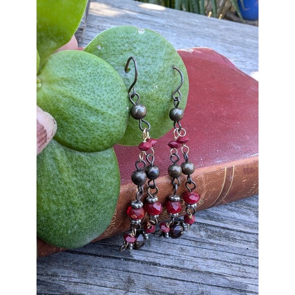 Vintage Bohemian Red Dangle Earrings - Picture 8 of 10